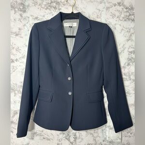 Tahari Arthur S. Levine Notched Lapel Navy Blazer Womens Petite Sz 2P Used